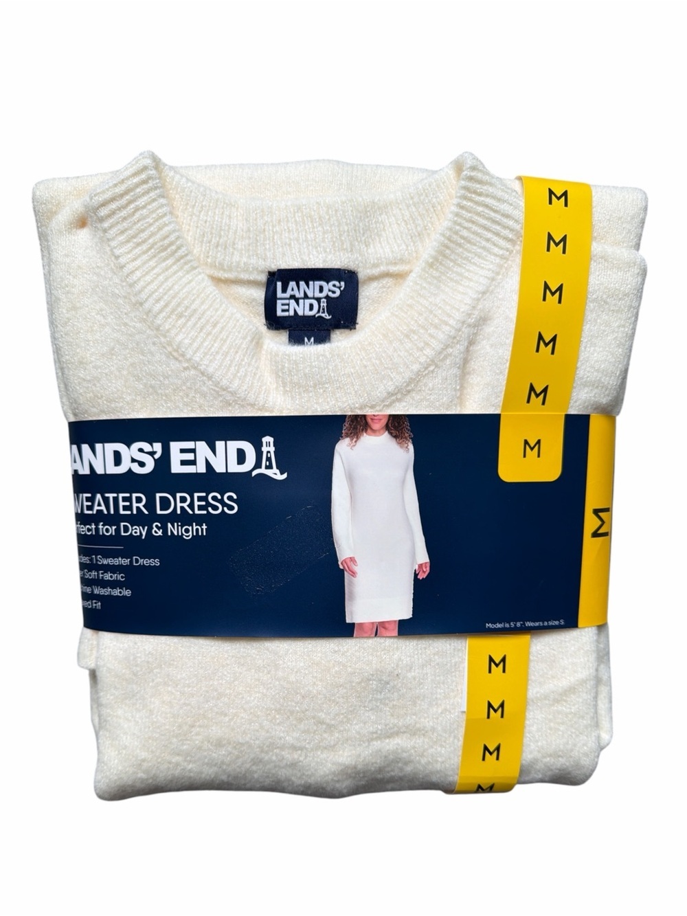 Lands’ End Cream Crewneck Sweater Dress Size Medium NWT - Picture 2 of 4